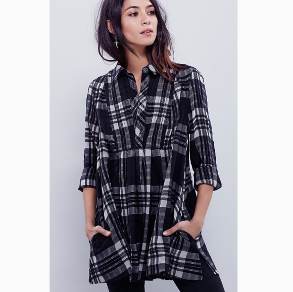 Free People Tops - Free People Baby Blues Plaid Tunic